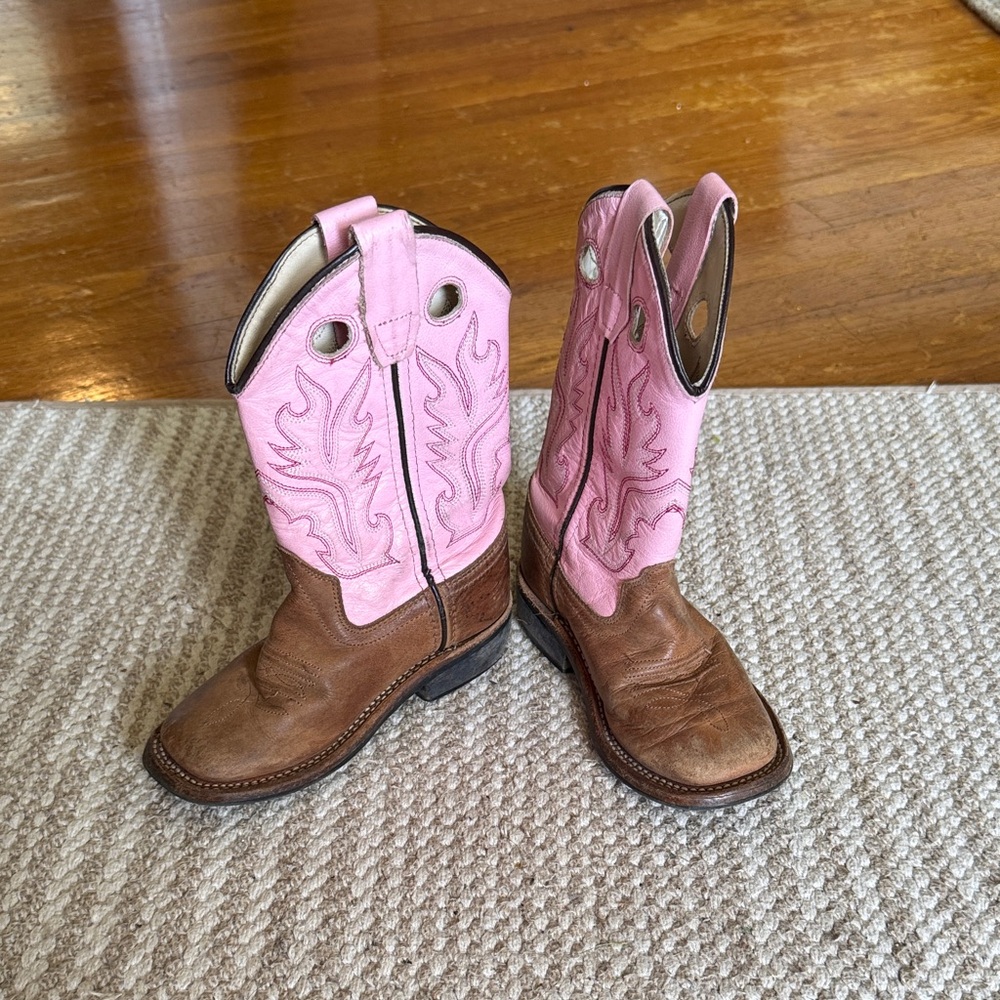 Old West Kids Pink and Brown cowgirl Boots
